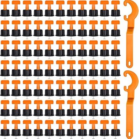 100 Pcs Systeme de Nivellement pour Carrelage, Nivellement Carrelage Réutilisables pour Carrelage, Carreaux de Céramique, Panneaux de Bois avec 2 Clés Spéciales (1/5)