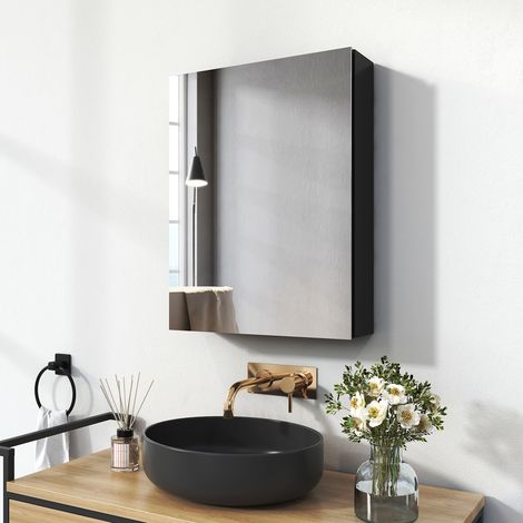 EMKE Spiegelschränke 50x65cm Spiegelschrank Badschrank mit Doppelseitiger Spiegel (Schwarz) (1/5)