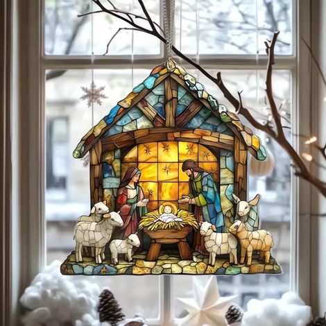 Suncatcher Nativity - Scene De La Nativité En Acrylique Pour Décoration De Noël - Convient Pour Fenêtre Arbre À Décors Intérieurs - 1 Pièce (1/5)