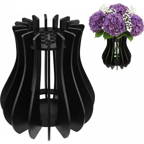 Ensemble de vases en bois - 11,9 x 11,9 cm - Pour bouquets et fleurs artificielles - Décoration de table - Décoration de maison pour femmes et adultes - Noir (1/5)