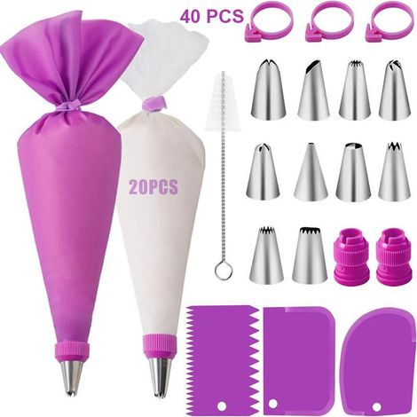 Poche à douille en silicone, douilles en acier inoxydable, ensemble d'embouts de décoration pour gâteaux, outils de cuisine et de pâtisserie DIY