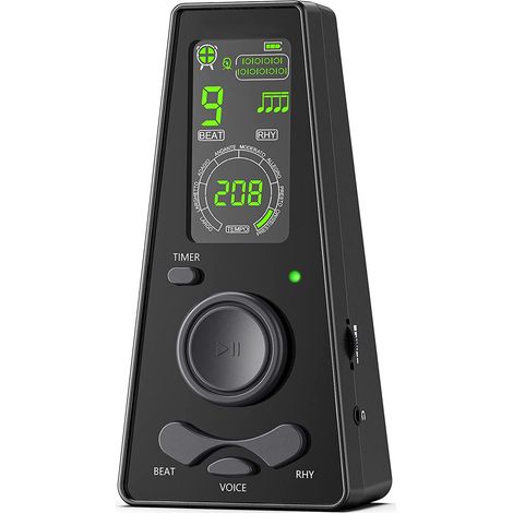 Métronome avec contrôle du volume et du tempo, métronome électronique avec minuterie, large plage de tempo, rythmes vocaux (noir) (1/3)