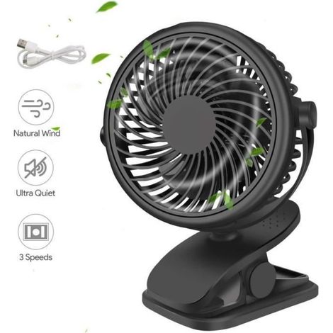 Mini Ventilateur - 3 Vitesses - Rotation 360° - Base Clip Et Pied - Alimentation USB - 1 Pièce (1/4)
