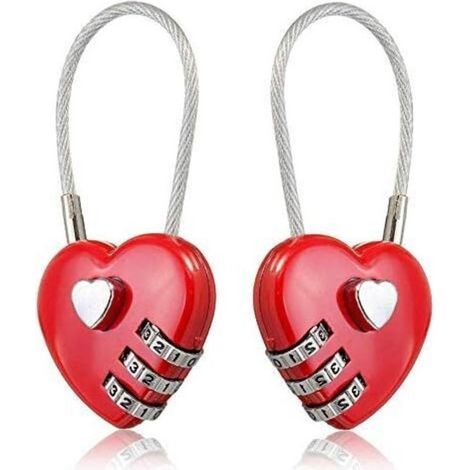 2 pièces câble métallique en forme de coeur amour serrure 3 cadenas à combinaison numérique mot de passe réinitialisable pour sacs de voyage (1/4)