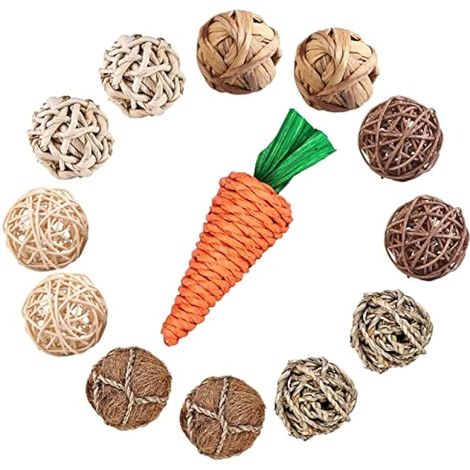 13 Pièces Jouets pour Petits Animaux,Balles à Mâcher pour Petits Animaux,Jouets à Mâcher pour Hamster,Boules à Mâcher,Balle de Jouet - Balle en Rotin Naturel pour Lapins Hamster Chinchilla Gerbille (1/5)
