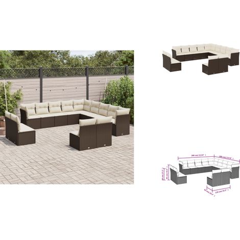 13-tlg. Garten-Sofagarnitur mit Kissen Braun Poly Rattan - Gartensofas - Outdoor Möbel - Lounge Set - Gartenlounge - Rattan Sofa (1/3)