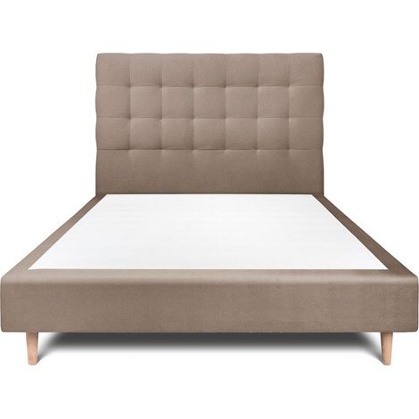 Lit 150x200cm avec tête de lit capitonnée velours et sommier tapissier taupe - Hauteur totale : 35cm (1/5)
