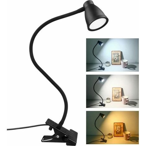 LED Lampe de Bureau à Pince, 3 Couleur Luminosité Réglable, USB Lampe de Chevet Pince, Protection des Yeux 360° Flexible Lampe de Lecture pour Étude et Travail (1/4)