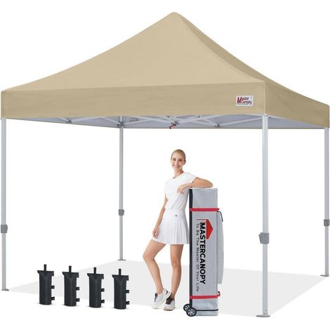 Faltpavillon 3x3m Beige, wasserabweisend, UV-Schutz, Stahlrahmen, für Events (1/5)