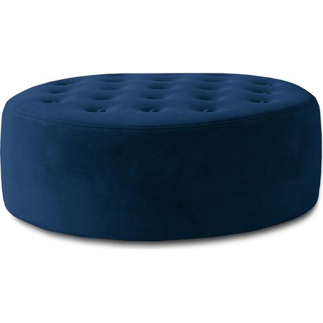 Pouf rond matelassé velours bleu foncé Styla 70cm (1/4)
