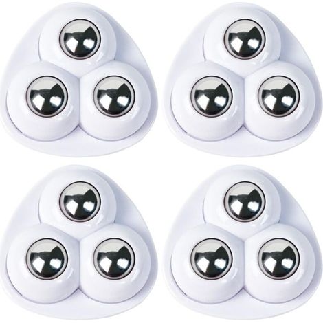 Lot de 4 mini roulettes pivotantes autocollantes blanches avec 3 billes en acier inoxydable pour seau à serpillière, bacs de rangement(3,7 x 3,7 cm)