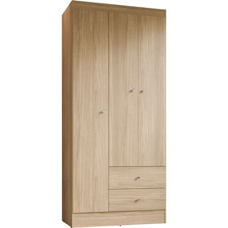 Armoire Penderie 3 Portes 2 Tiroirs 5 Niches Chêne L 81.2 H 182.4 P 46.3 cm (1/5)