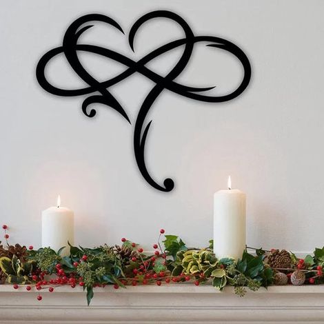 Décoration murale en métal en forme de cœur - Noir - 35 x 29 cm - Acier durable - Pour usage intérieur et extérieur (1/5)