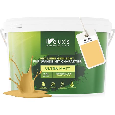 Wandfarbe Gelb Gold Creme Matt Innenfarbe – Deckkraft Klasse 1, VOC-frei, Ohne Grundierung, Tropfarm – Wohnzimmer & Schlafzimmer – 2,5L – Veluxis (Playful Pineapple)