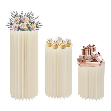 Lot de 3 supports de fleurs pliables en carton blanc laiteux avec plaques en PVC, décoration de mariage, fête, jardin, capacité de charge 25-30 kg, 30 x 60/80/100 cm (1/5)