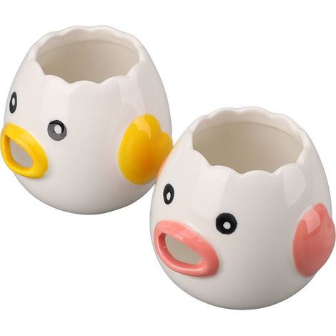 2 séparateurs d'œufs en céramique en forme de poule, filtre à jaune et blanc d'œuf, accessoires de cuisine, rose et jaune (1/5)