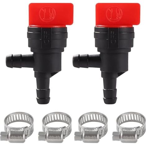 2 Pièces Vannes D\'arrêt de Carburant 1/4" à 90 Degrés, 6-8 mm Plastique Vannes Carburant en Ligne, avec 4 Pièces Colliers de Serrage, pour Tondeuse à Gazon (1/4)
