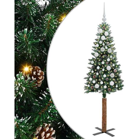 Sapin de Noël，Arbre de Noël mince avec 150 LED Vert et blanc 150 cm CFW84904 (1/5)