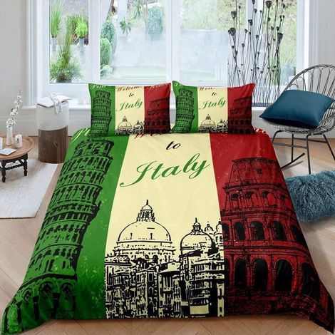 Bettwäsche Set 155x220cm mit 3D Italien-Motiv, Mikrofaser, Reißverschluss