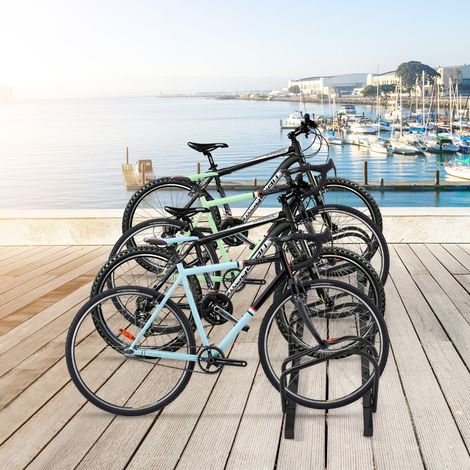 Râtelier pour 4 Vélo en Acier Revêtu Fixation au Sol ou au Mur pour Extérieur et Intérieur 120 x 32,5 x 26CM Noir (1/2)