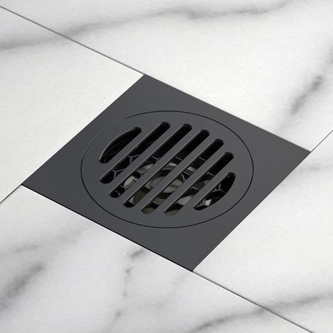 Desagüe de suelo para bañera, tapa extraíble para baño, ducha, inodoro, colador cuadrado para jardín, acero inoxidable, color negro, 10 x 10 cm (1/5)