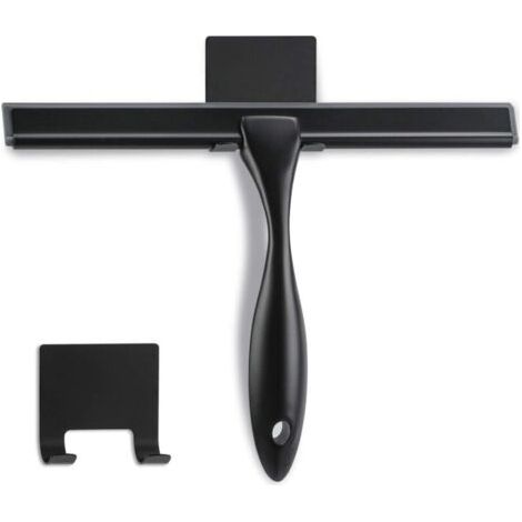 Raclette de douche - 25,4 cm - Noir mat - Raclette multifonction en acier inoxydable pour salle de bain, portes de douche, miroirs, carreaux et fenêtres de voiture - 100 % sans rayures (1/4)