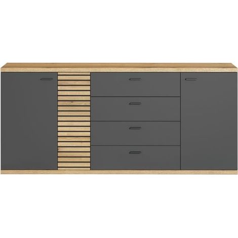 Buffet - Norris - En panneaux de particules - Chene blond / gris anthracite - 3 portes - 3 tiroirs - Contemporain - Trendteam (1/5)