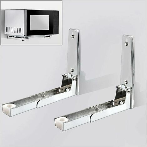 royaluxe - 2 Pièces Supports Micro Ondes en Acier Inoxydable, Support Micro Ondes avec Bras Extensible Support Mural Pliable Rétractable pour Four Mmicro-Ondes Argent, (1/5)