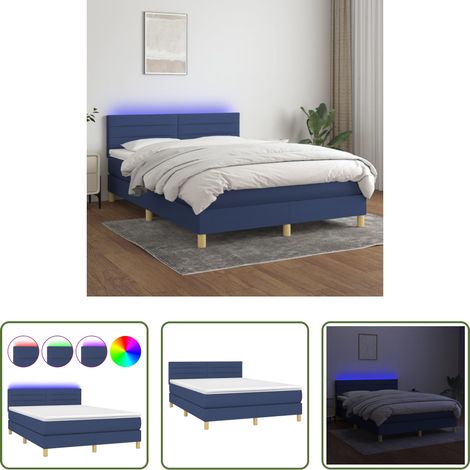 Sommier tapissier - Sommier à lattes de lit avec matelas LED Bleu 140x190 cm Tissu (1/5)
