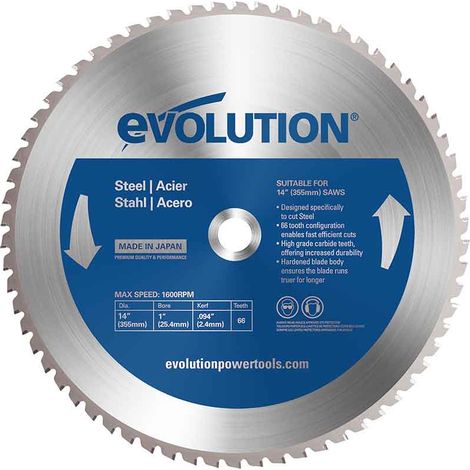 Evolution 355mm Mild Steel Cutting 66T Tooth Tungsten Carbide Tipped Circular Saw Blade