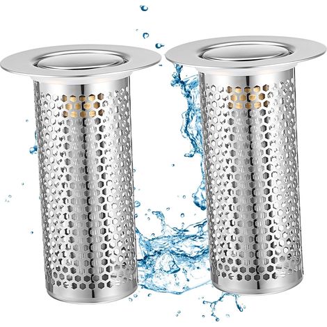 2 filtres de vidange, inox 304, bouton-poussoir, attrape-cheveux (1/5)