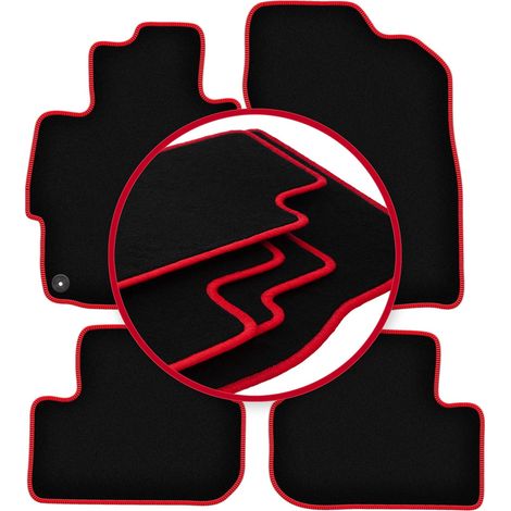 Tapis de sol en velours avec bordure rouge pour : Mitsubishi Lancer VIII CY berline, Sportback (2007-2016) (1/5)