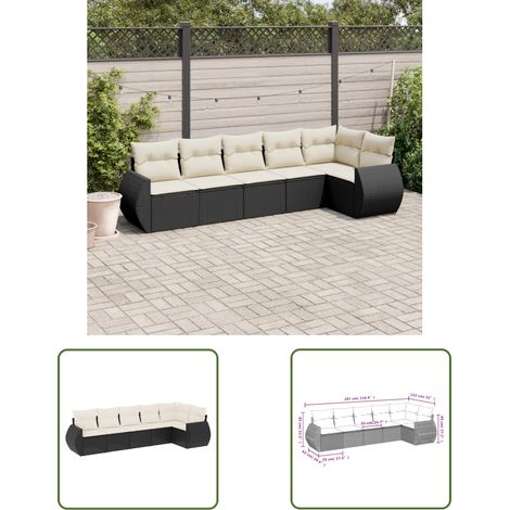 The Living Store 6-tlg. Garten-Sofagarnitur mit Kissen Schwarz Poly Rattan - Gartenmöbel - Outdoor Möbel - Lounge Set - Rattan Gartenmöbel - Wetterfeste Gartenmöbel