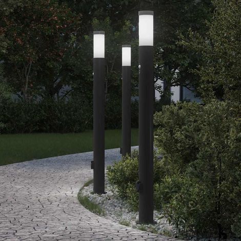 Pollerleuchten mit Sensor&Steckdose 3er 110 cm Edelstahl IP44