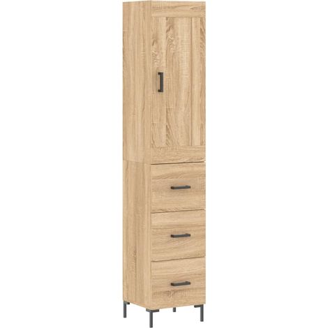 Buffet，Bahut，Meuble de Rangement haut Chêne sonoma 34,5x34x180 cm Bois d'ingénierie CFW57456 (1/5)