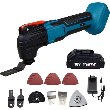 Akku-Multifunktionswerkzeug, mit 1 x 3000 mAh Akku und Ladegerät, 22-teiliges Zubehör, variable Drehzahl und 4° Oszillationswinkel mit bürstenlosem Motor oszillierend,Kompatibel mit Makita-Akku (1/5)