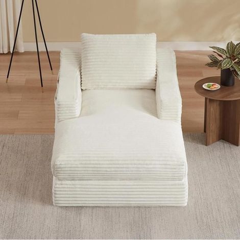 Fauteuil - KOMHTOM - Moderne Minimaliste - Velours côtelé - Convertible double couche - Blanc (1/4)