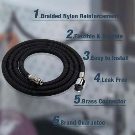 Tuyau De Remplacement - Robinet Cuisine - Extensible 150 Cm - Raccord Femelle G1/2 - Noir (1/4)