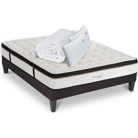 Ensemble Matelas Emeraude Mousse Accueil Mémoire de Forme+ sommier + accessoires - 140 x 190 cm (1/5)