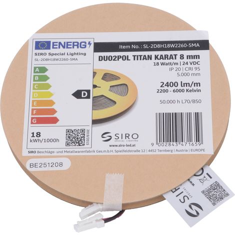 SIRO LED-Band SL-TITAN KARAT DUO2POL 8mm 18W/m 2200K-6000K, 24 V/DC, Rolle 5 m (1/5)