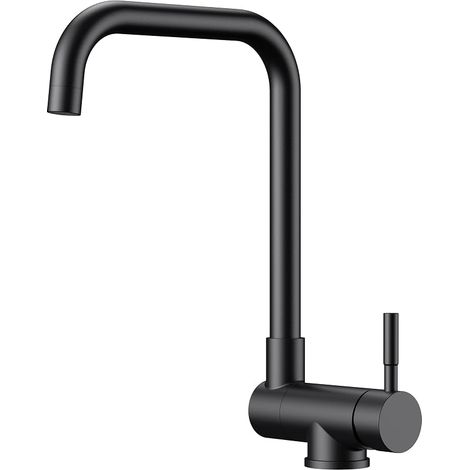 Robinet Cuisine Noir, Mitigeur Cuisine avec Fonction Pivotante à 360° et Pliable, Design en Forme de L Acier Inoxydable,Poignée Unique pour l'Eau Chaude et Froide Robinet Evier (1/5)