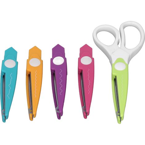 Ciseaux de loisirs créatifs 5 en 1 avec bordure décorative, livrés avec 4 lames remplaçables, ciseaux pour enfants en acier inoxydable pour le bricolage, adaptés à un usage scolaire. (1/5)