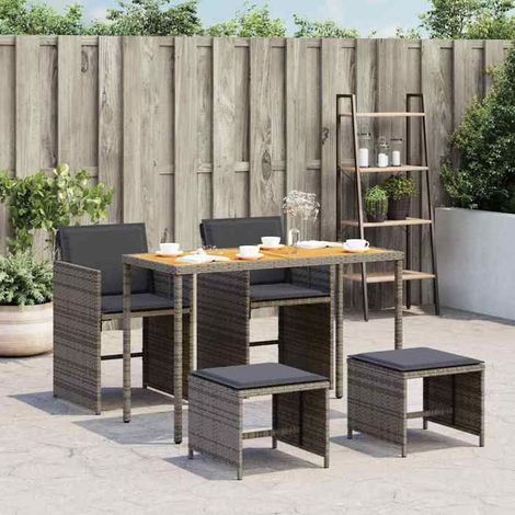Ensemble à manger de jardin - FAFEICY - 365086 - Résine tressée - Table acacia 115x54x74 cm - Coussins amovibles gris (1/5)