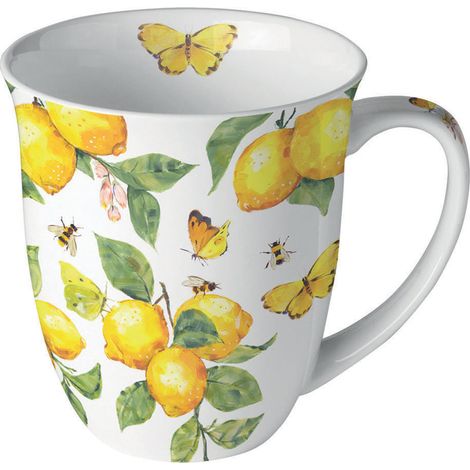 Mug citrons et papillons jaunes en porcelaine fine 400 ml