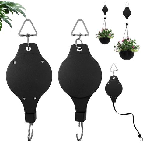 Einziehbare Pflanzenhaken – 2er-Set – Nylon und Metall – Höhenverstellbar bis zu 82 cm – Garten und Balkon – Schwarz, 21 x 7 x 2 cm (1/5)