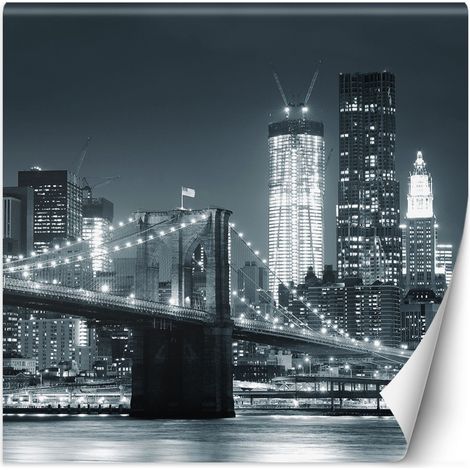Fototapete, Brooklyn Bridge bei Nacht New York schwarz-weiß – 100x100 (1/5)