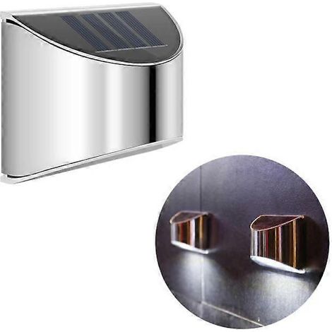 Applique murale solaire extérieure en acier inoxydable étanche, 4 LED IP65, lumière blanche, idéale pour clôture, jardin ou aménagement paysager. (1/5)