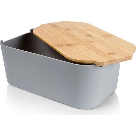 Boîte à pain en bambou gris, avec planche à découper intégrée, idéale pour le plan de travail, la cuisine et le rangement à la maison.-AquaForge (1/5)