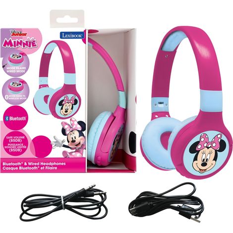 Lexibook - Disney Junior Minnie - Auricolare Bluetooth e via cavo 2 in 1 con microfono e pulsante di controllo, batteria ricaricabile a lunga durata HPBT010MNLXB (1/5)