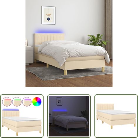 vidaXL LED-Leiste - Boxspringbett mit Matratze & LED Creme 100x200 cm Stoff (1/5)